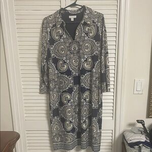 Charter Club Navy and White Patterned Dress